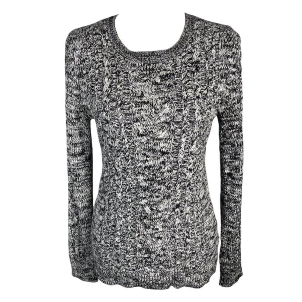 Old Navy Black White Marled Crewneck Chunky Knit Long Sleeve Pullover Sweater S